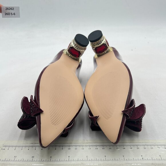 FSJ Dark Grayish Purple Pointed Toe Crystal Rhinestone Bow Block Low Heel Pump - Picture 7 of 8